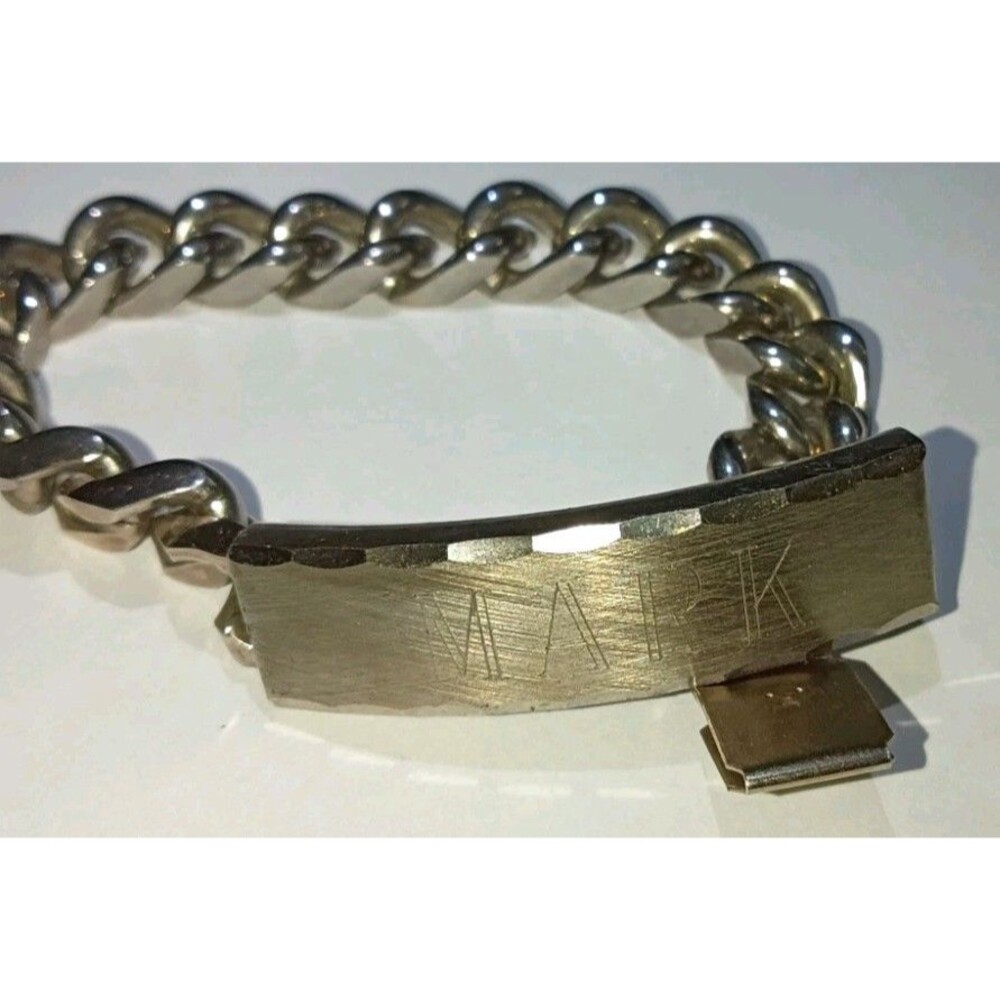 "MARK" Speidel ID Bracelet Vintage Stainless Steel Mens Curb Link Chain Name